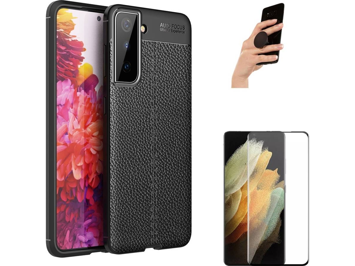 Capa/Pelicula e Popsocket Samsung S21 Rugged Leather Preto