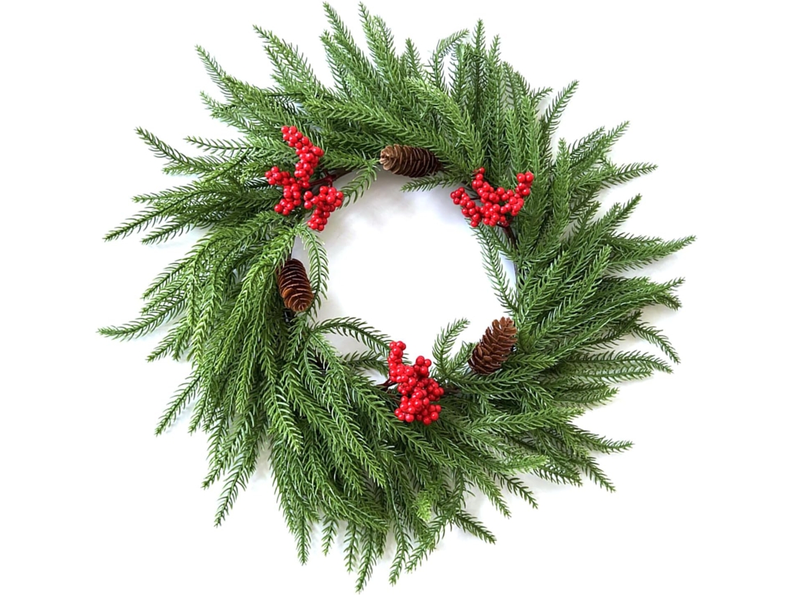 Guirlanda De Natal Artificial Com Pinhas E Frutinhas Vermelhas Para Decoração De Porta, Resistente