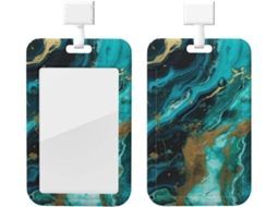 Porta Crachá Com Estampa De Mármore Turquesa E Dourado, Com Cordão, Capa Protetora Impermeável De Plástico Crachá