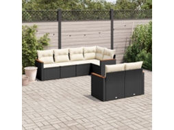 Vidaxl 7 Pcs Conjunto De Sofás P/ Jardim C/ Almofadões Vime Pe Preto