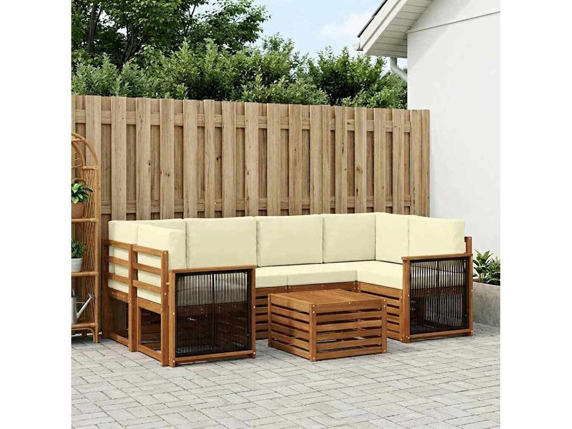 Vidaxl Conjunto De Sofás Para Exterior 7 Unid. Natural E Creme