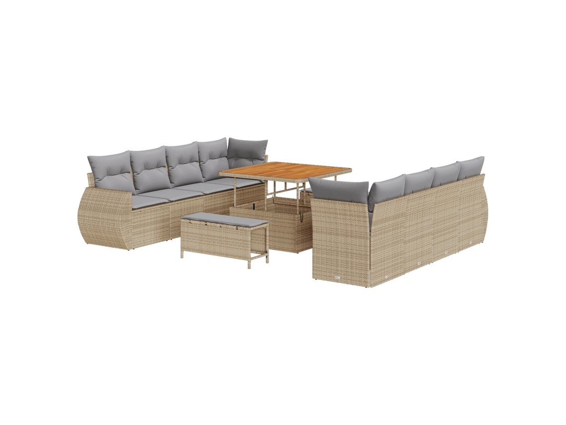 Conjunto 11 Conjunto De Sofá Modular Vidaxl Bege Vime Pe (100 X 100 X 71 Cm)