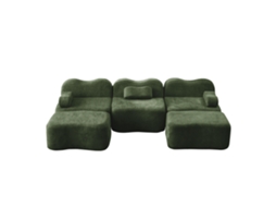 Sofá Modular U Form 3 Lugares Boneless Com 2 Puff, Espuma Densa 32d, Assento Profundo, Almofadas Móveis, Verde Para Sala De Estar