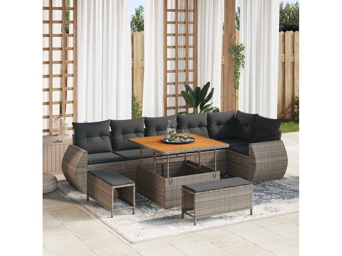 Vidaxl Conjunto De Sofá De Jardim Com Almofada 9 Pcs Cinzeto
