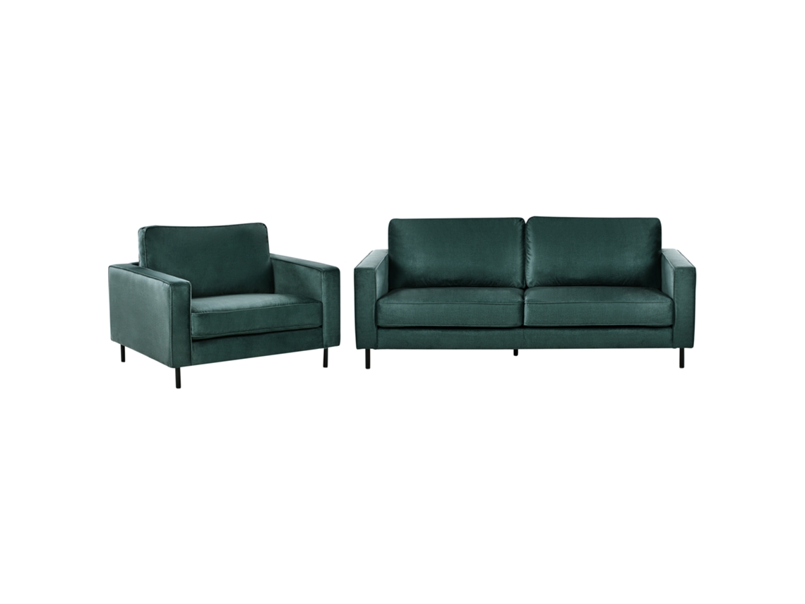 Conjunto De Sala De Estar Beliani Savalen De Terciopelo Verde 204x91x87