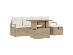 Conjunto 6 Conjunto De Sofá De Jardim Vidaxl Bege Vime Pe (100 X 55 X 73 Cm)