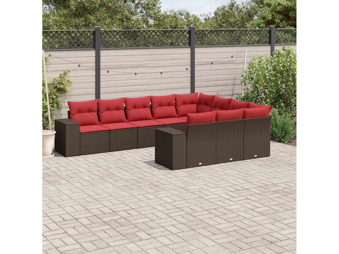 Vidaxl Conjunto De Sofá De Jardim Com 10 Peças E Almofadas Em Rattan Sintético Marrom