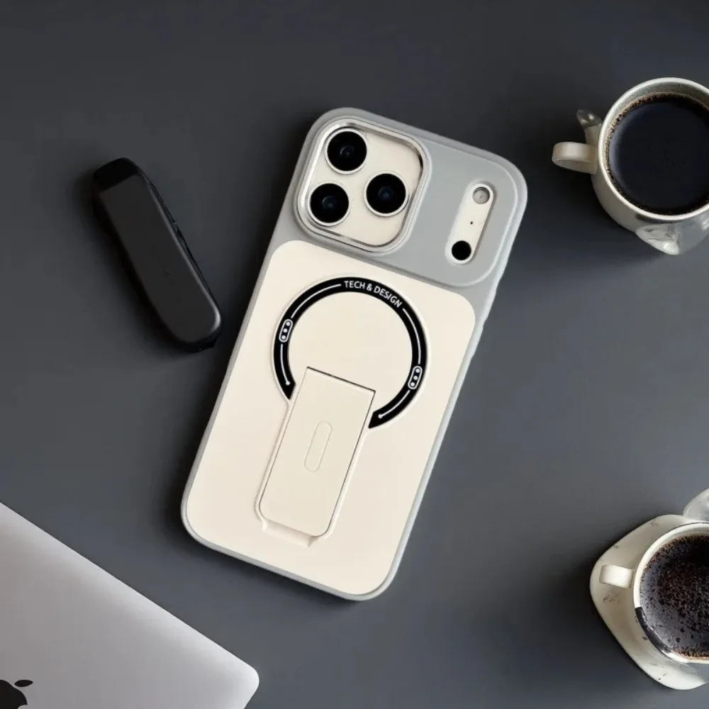 (cinza, Iphone 13 Pro) Capa Protetora Reforçada Com Suporte Dobrável E Compatível Com Carregamento Sem Fio Magsafe.