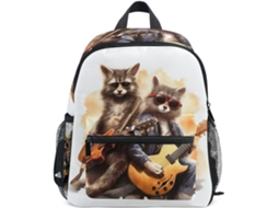 Mochila Escolar Pequena, Mochila Casual Para Meninos E Meninas. Estampa De Guaxinim Com Guitarra.