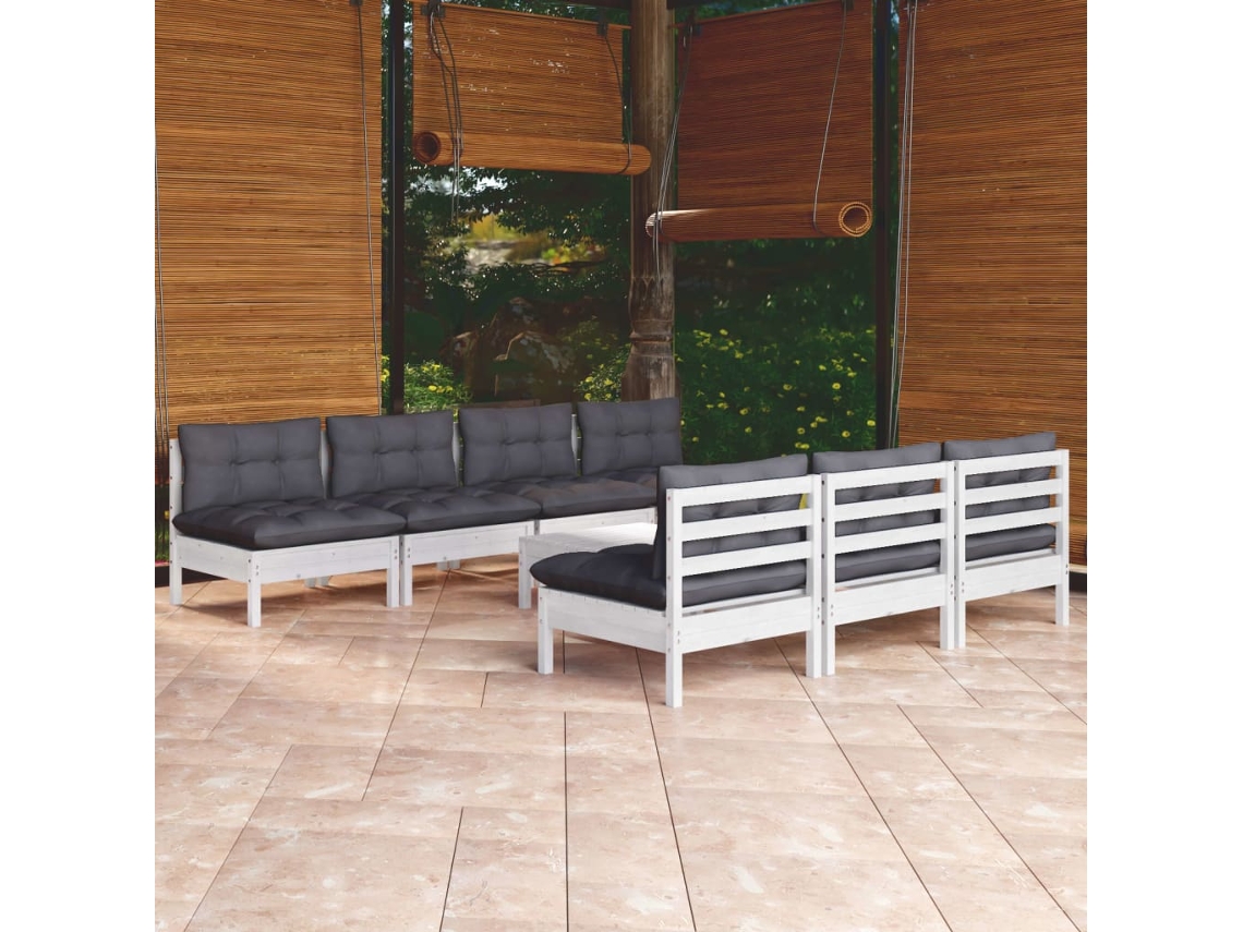 Vidaxl 8 Pcs Conj. Lounge De Jardim Com Almofadões Antracite Pinho