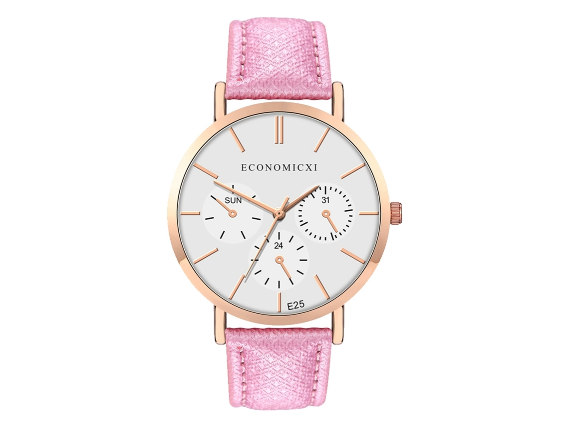 Relógio de Pulso Feminino Fashion Simples de Quartzo com Pulseira Pu Rosa