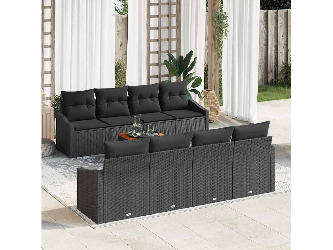 Vidaxl Conjunto De Sofá De Jardim 9 Unid. Preto Vime Pe