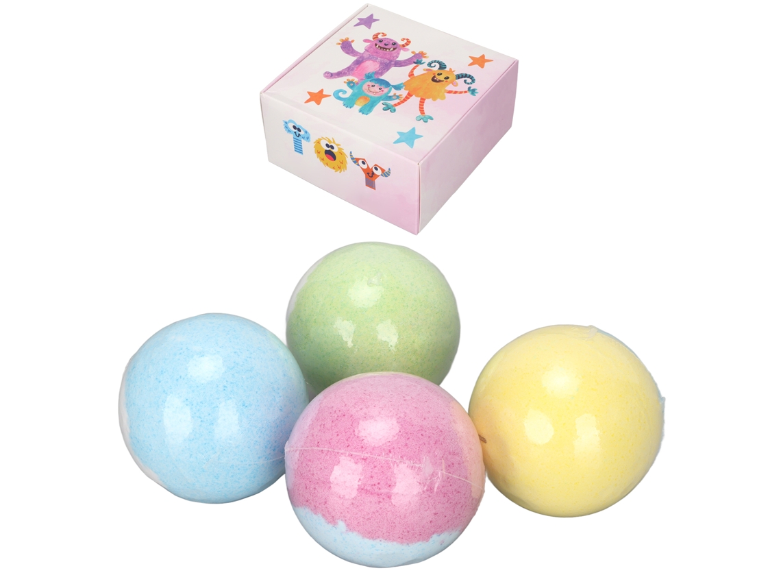 Conjunto De 4 Bolis De Sal De Baño Com Óleo Essencial Hidratante Para Crianças
