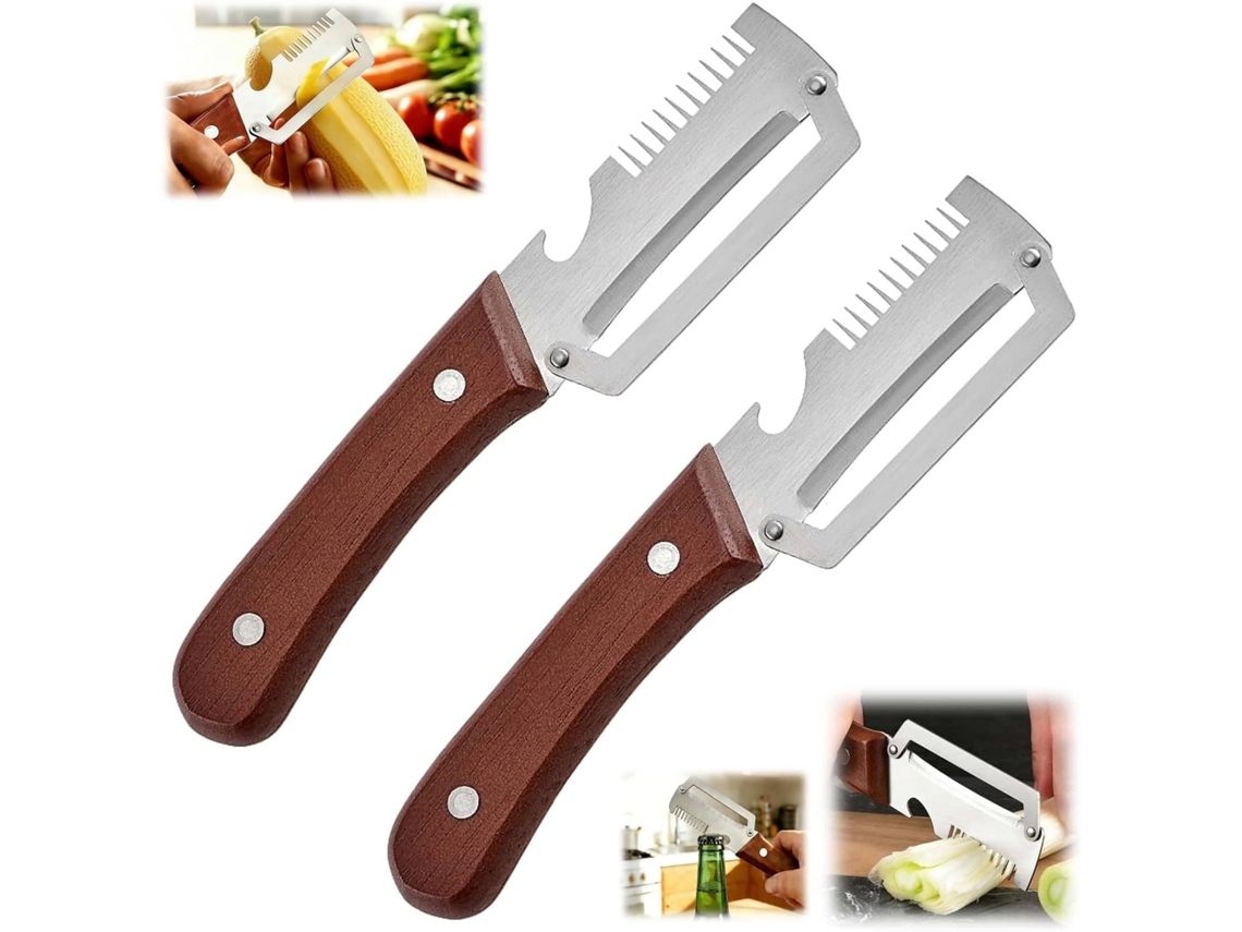 Conjunto De 3 Facas Multifuncionais Para Legumes E Frutas, Incluindo 2 Facas De Cozinha, Descascador Com Cabo Em Pp, Abridor De Garrafas E Faca Corte