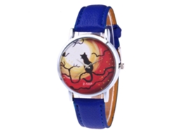 Relógio de casal Zhoulianfa, em couro PU com pulseira de aço, mostrador redondo, movimento de quartzo (azul)
