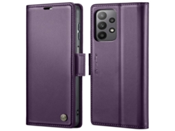 Capa Para Samsung Galaxy A23 Borboleta Fivela Litchi Textura De Telefone De Couro Rfid Antirroubo Roxo Perolado