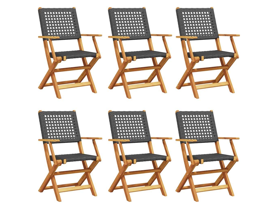 Maison Exclusive - Cadeiras Jardim Dobráveis 6 Pcs Vime Pe/madeira Maciça Preto