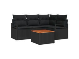 Conjunto 5 Conjunto De Sofás Para Exterior Vidaxl Preto Vime Pe (177 X 122 X 69 Cm)