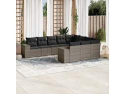 Vidaxl 10 Pcs Conjunto Sofás De Jardim C/ Almofadões Vime Pe Cinzento