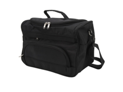 Bolsa de maquiagem multifuncional com zíper e alça de ombro, amplo espaço para viagens e acessórios de cabelo.