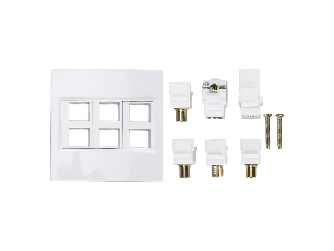 Placa de Parede Multimídia Av com 3 Rca 3.5mm Tv9.5 e Conexão Tipo F