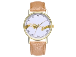 Relógio de pulso feminino clássico com pulseira de PU, movimento de quartzo analógico (bege)