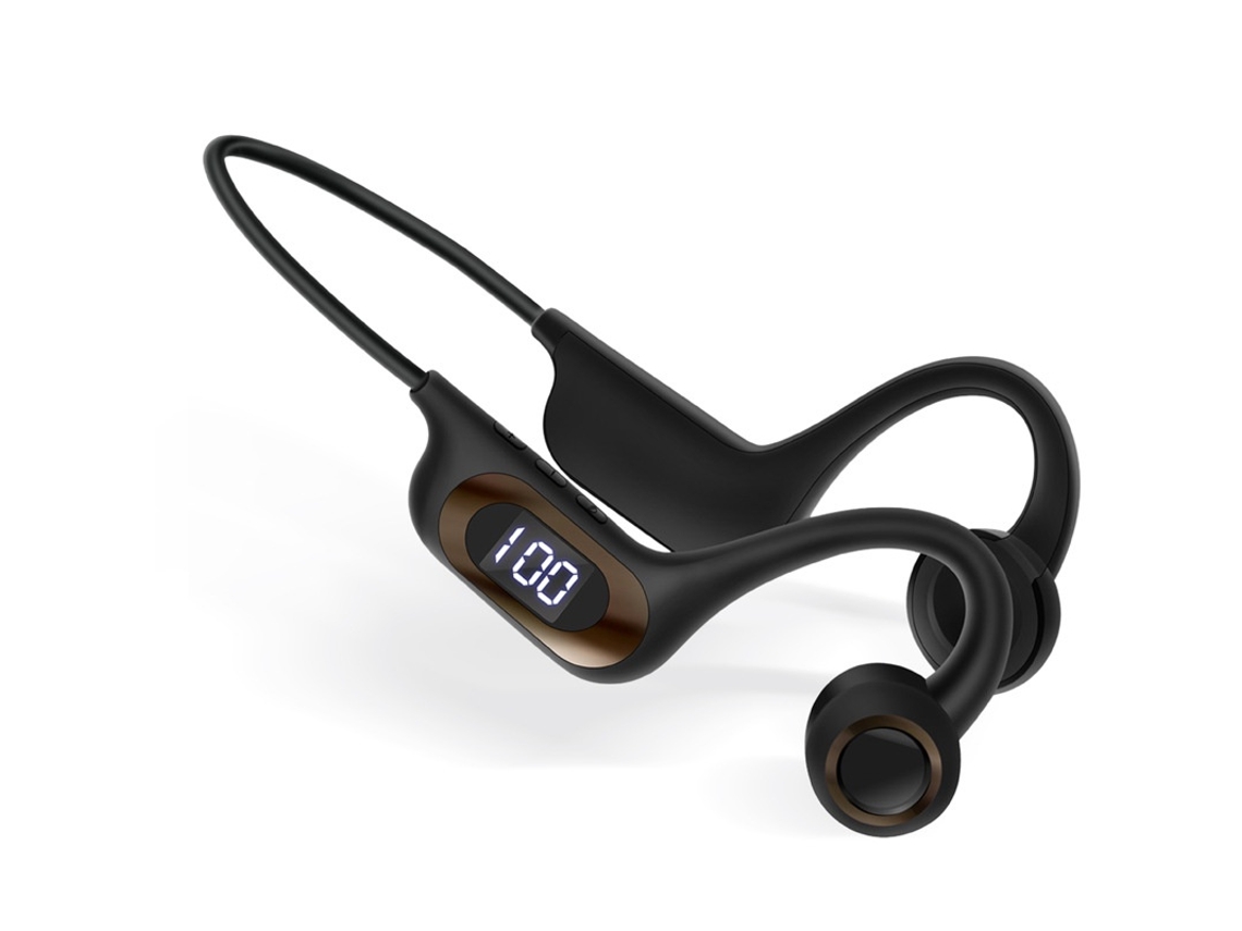 Fones Condução Óssea Abertos Sem Fio Bluetooth 5.3, Som Estéreo Hi-Fi, Display LED, Preto JIAPEI