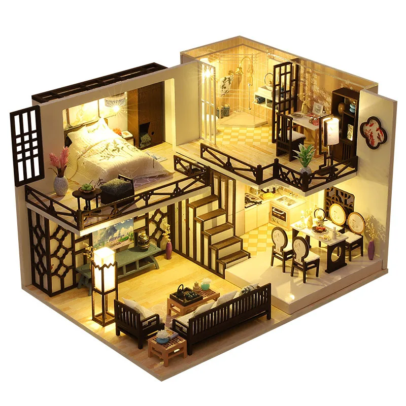 Kit de Modelo em Miniatura 3d de Madeira para Montar Casa de Bonecas Japonesa MDUG (faça Você Mesmo)