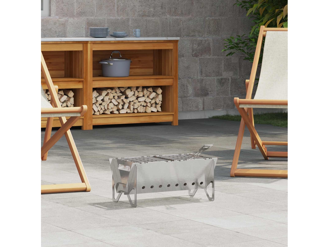 Vidaxl Fogueira Para Camping 42 X 22 X 18 Cm Aço Inoxidável Prateado