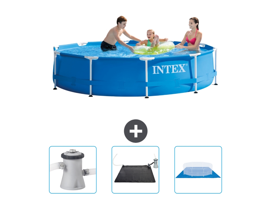 Piscina INTEX Moldura Redonda 305 X 76 Cm Azul Incluída Bomba de Filtro de Piscina Tapete Solar Folha de Base