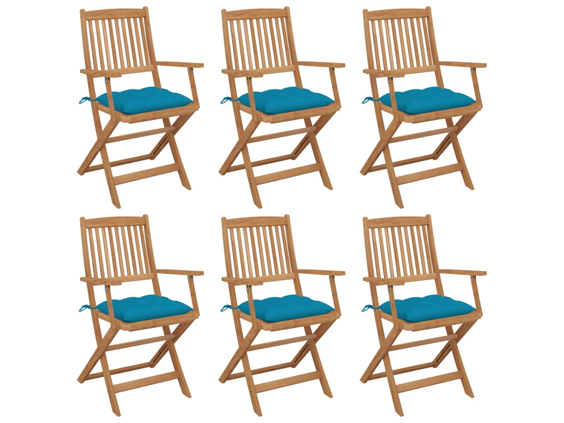 Cadeiras Dobráveis Jardim C/ Almofadões 6 Pcs Acácia Maciça Dkd Home Decor