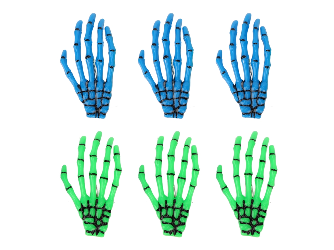 6 Pcs Grampos De Cabelo De Osso De Mão Azul E Verde Portáteis Para Halloween E Cosplay