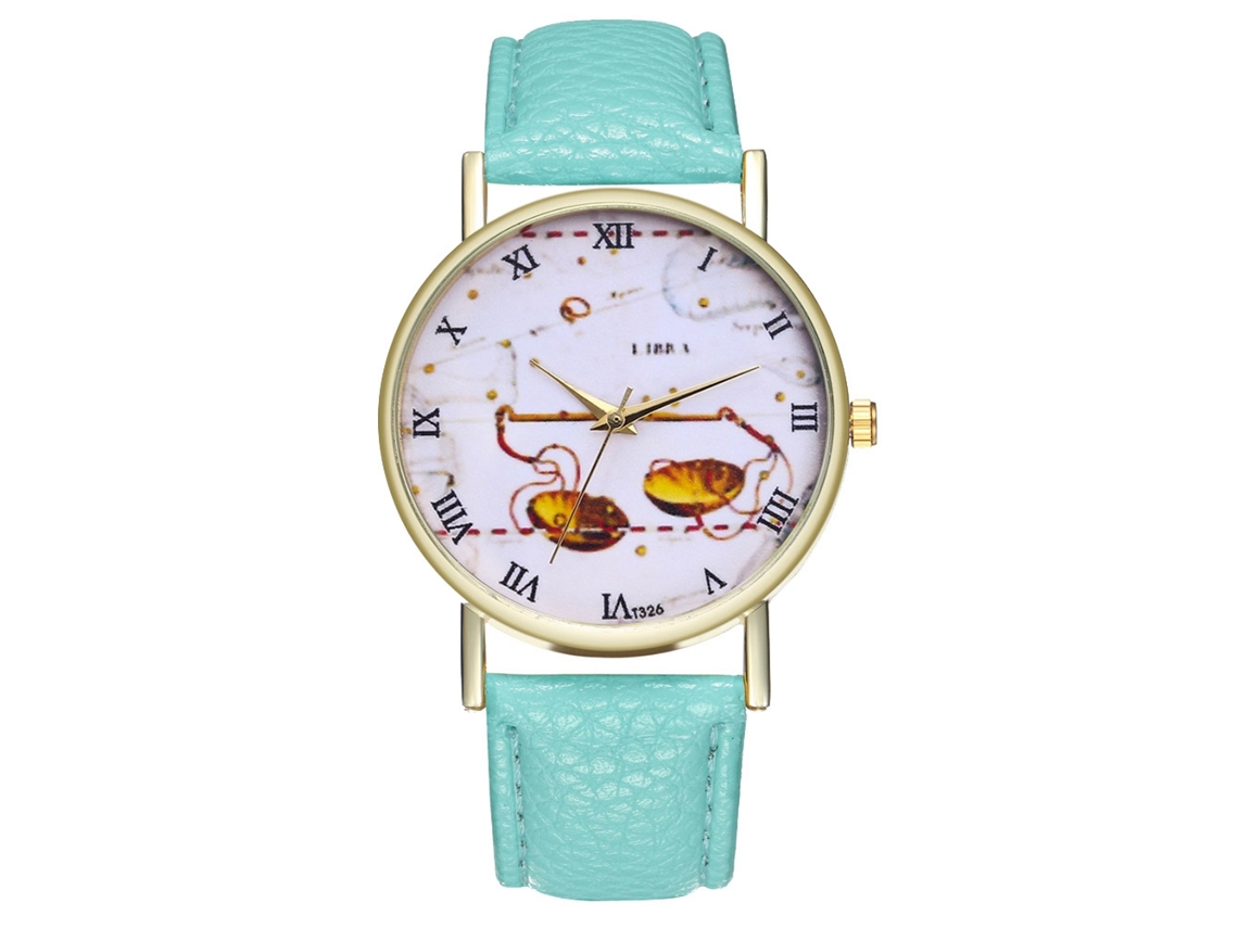 Reloj De Pulsera Unisex Con Correa De Cuero Pu Y Patrón Libra Zhoulianfa