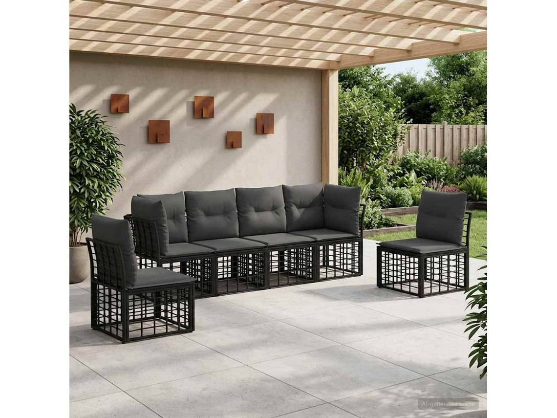 Vidaxl Conjunto De Sofás Para Exterior Preto Poliéster
