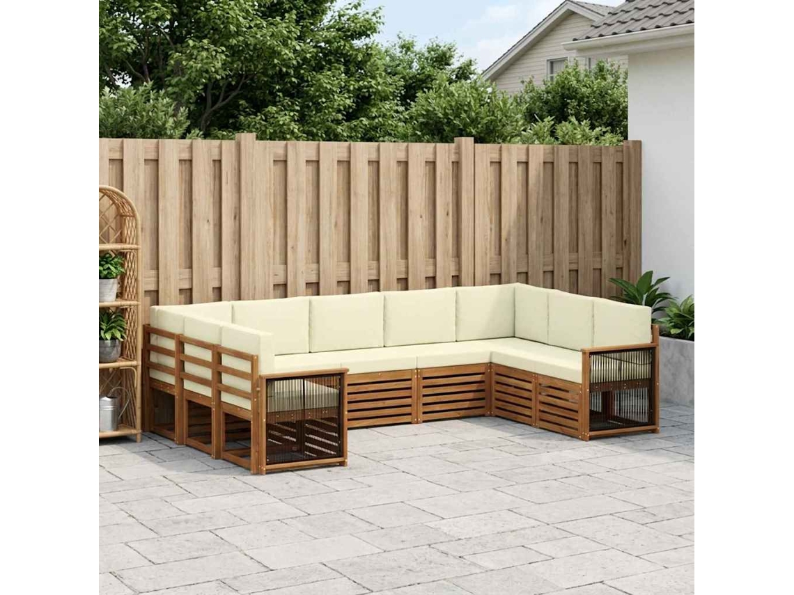 Vidaxl Conjunto De Sofás Para Exterior 7 Unid. Natural E Creme