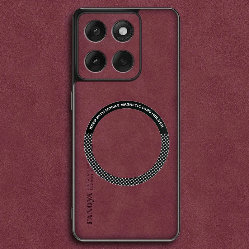 Capa De Couro Genuíno Macio (cor Vinho, Motorola Moto G86 Power) Para Celulares Motorola, Compatível Com Carregamento Sem Fio Magnético.