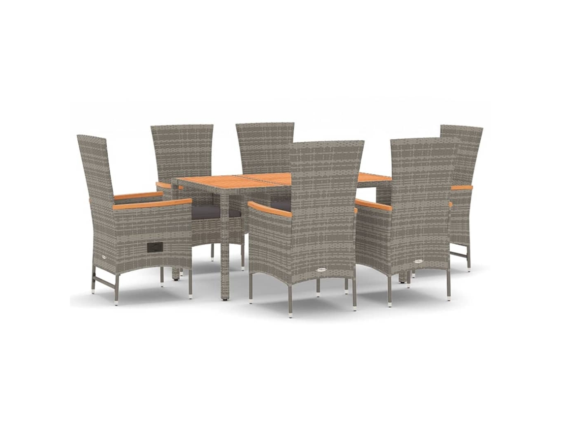Maison Exclusive - 7 Pcs Conjunto De Jantar P/ Jardim C/ Almofadões Vime Pe Cinza