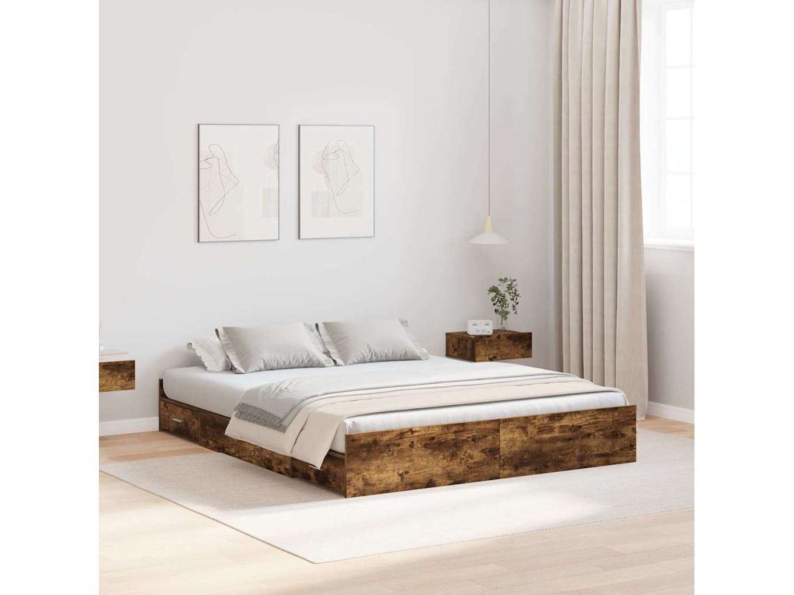 Vidaxl Estrado De Cama Com Arrumação Carvalho Defumado 160 X 200 Cm