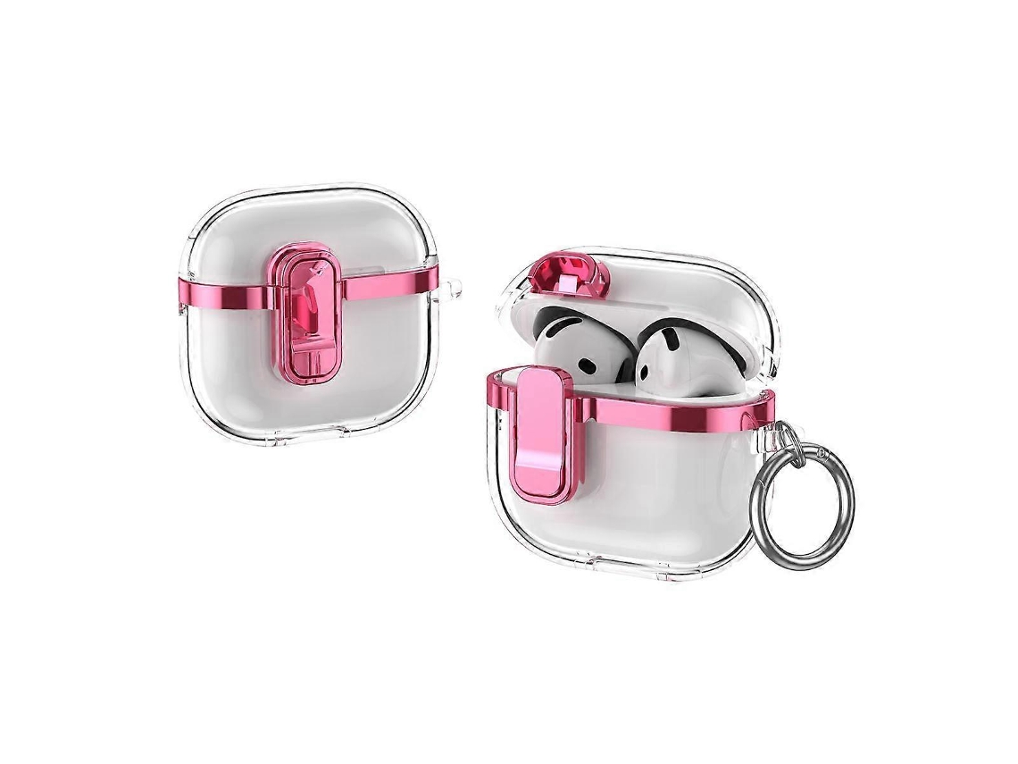 Estojo Transparente Para Fones De Ouvido Sem Fio Airpods 4 Com Acabamento Galvanizado E Trava De Segurança.