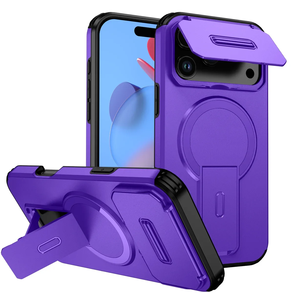 (roxo 17) Capa Flip Resistente A Impactos Para Câmera Com Suporte Magnético