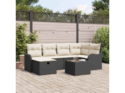 Vidaxl Conjunto De Sofá De Jardim 7 Pcs Preto Rattan Sintético