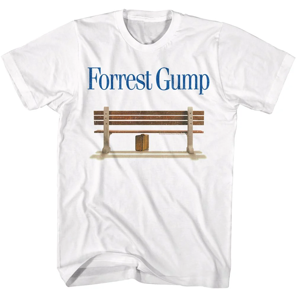 Rockinstone Forrest Gump Logo And Bench White Adult T-shirt Size:s
