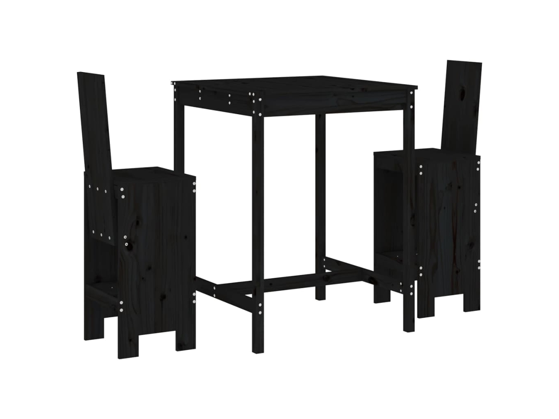 3 Pcs Conjunto de Bar para Jardim Pinho Maciço Preto MAISON EXCLUSIVE