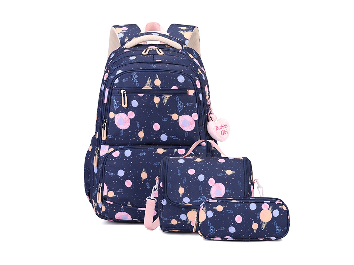 Mochila Escolar Feminina Fofa Para Meninas Adolescentes Com Conjunto De Lancheira. Azul Hexinyigjly