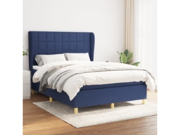 Vidaxl Cama Com Molas/colchão 140x200 Cm Tecido Azul