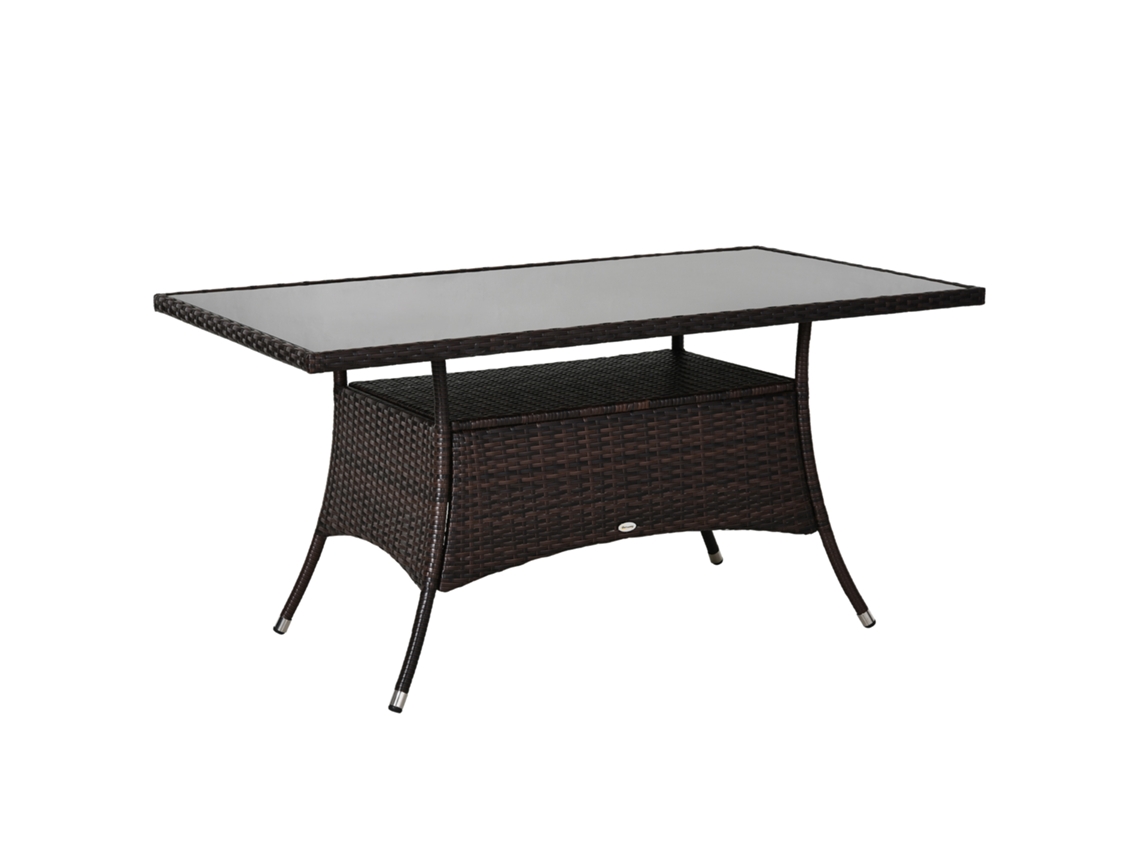 Mesa Jantar Jardim Polirratã Vidro Segurança Marrom Preto VELTRIX