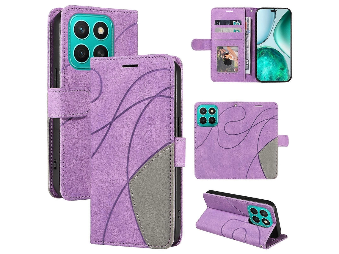 Capa De Couro Flip Com Emenda De Duas Cores Para Honor X8c 4g Global