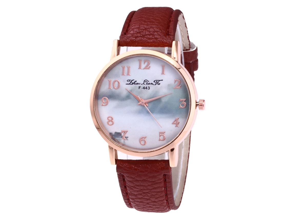 Reloj De Pulsera De Pareja Con Correa De Pu Moda Display Analógico Cuadro Redondo (café)