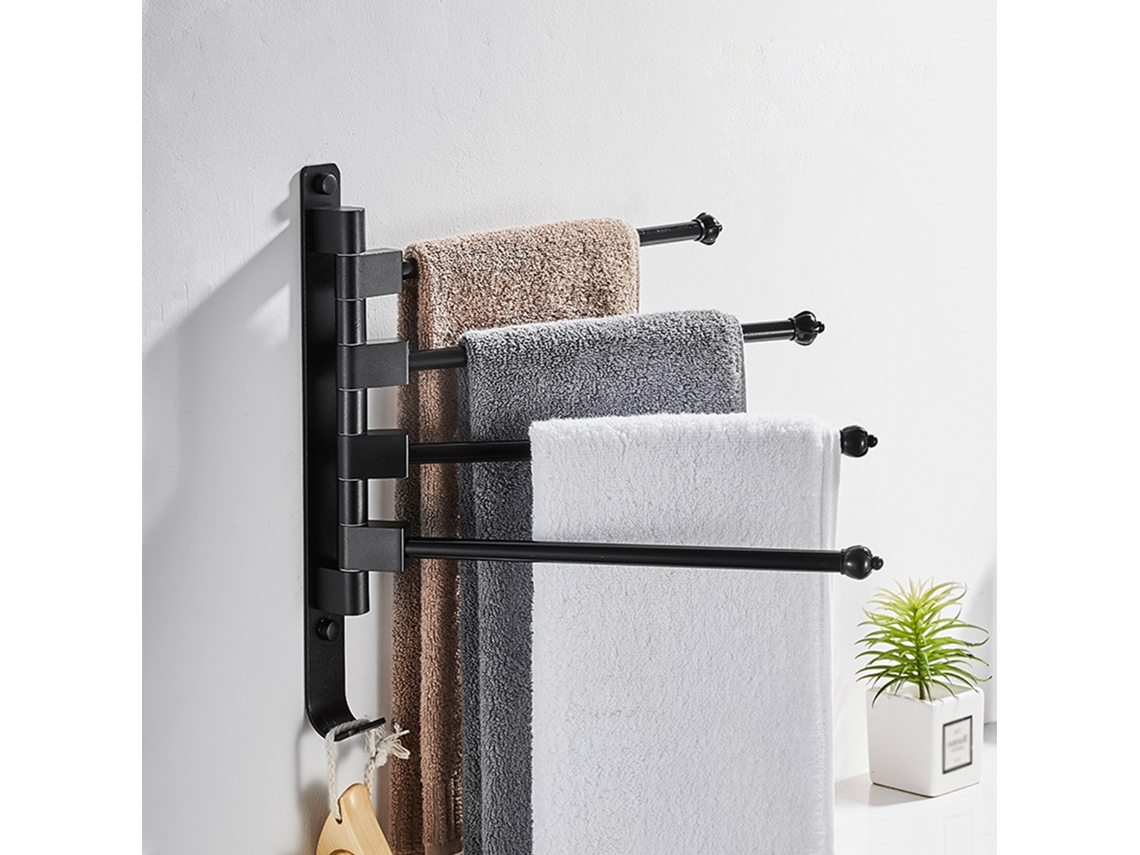 Suporte para Toalhas com 4 Barras Giratórias em Alumínio com Ganchos para Parede Banheiro Cozinha S/MARCA