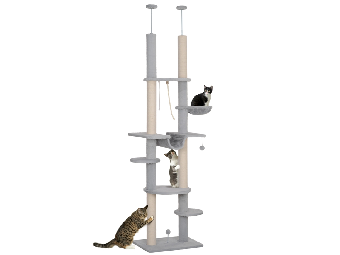 Arranhador Para Cinza Gatos Do Chão Ao Teto 225-255 Cm Com 7 Níveis Rede Plataformas Postes De Arranhar
